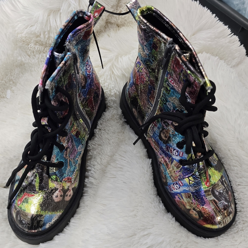 New Steve Madden Metallic Rockk Little Big Kid Girls Combat Boots sz 13-5